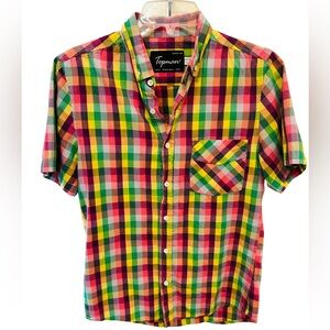 Topman Colorful Checkered‎ Short Sleeve Shirt Small